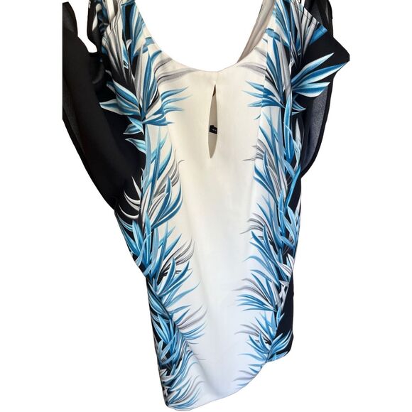 Womens White House Black Market palm print shift cold shoulder dress - Size 8 - Picture 11 of 15